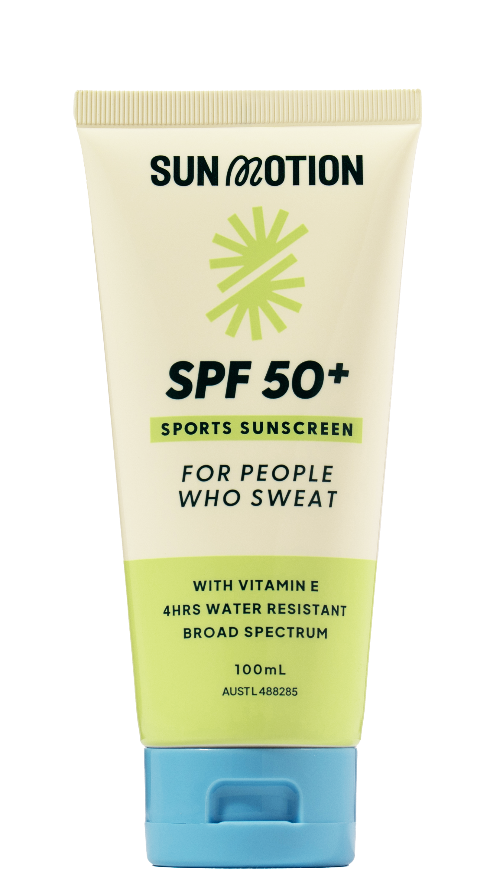Sun Motion SPF 50+ sports sunscreen tube on a white background